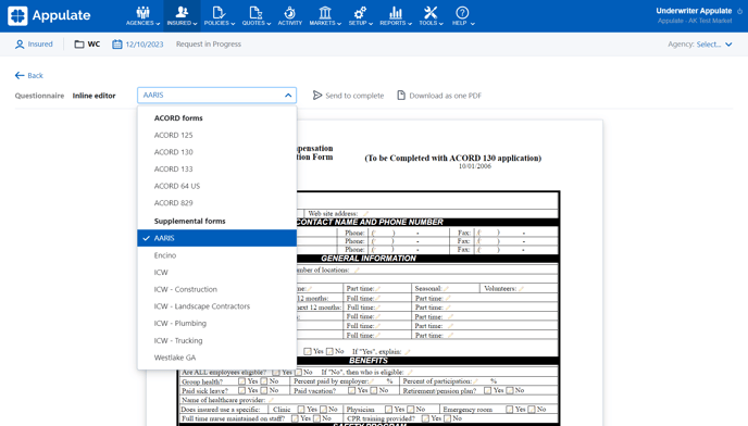 Filling out ACORD and Supplemental forms